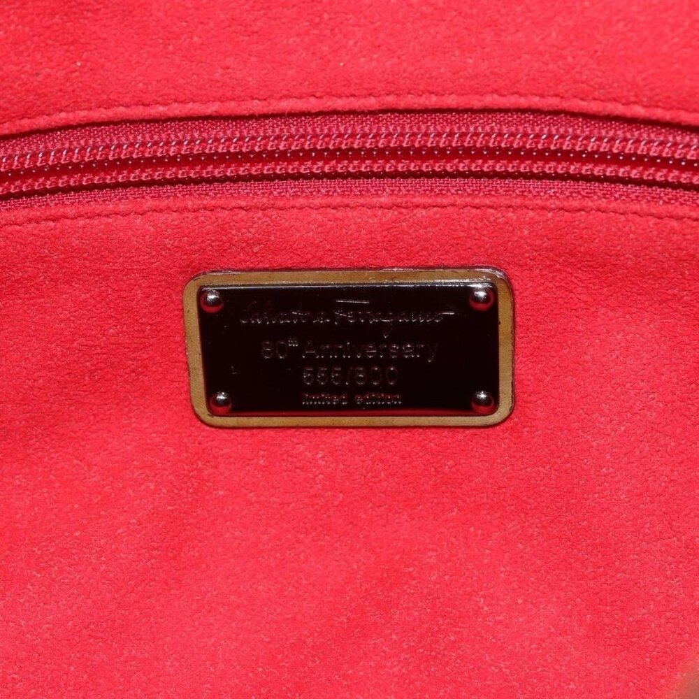 Authentic Salvatore Ferragamo Gancini Shoulder Bag Enamel Brown Silver - Picture 7 of 16